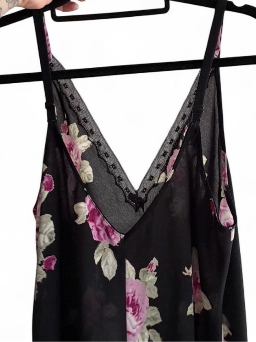 Oscar de la Renta Black Dress with Pink and Cream Floral Accents